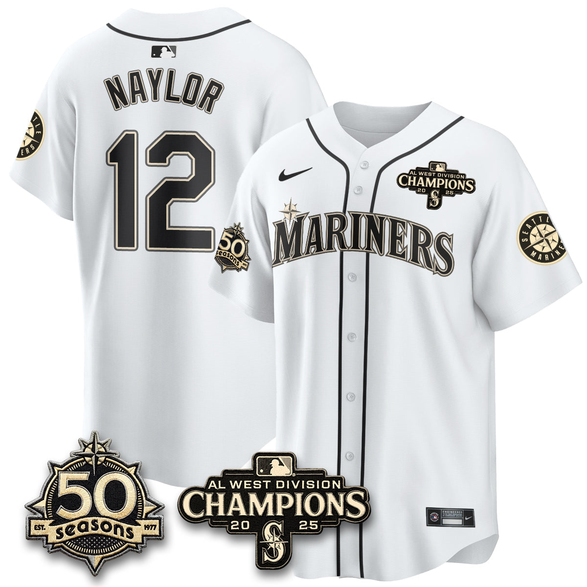 SEA Limited Throwback Cream Jersey - 50th Anniversary & AL West Division Champions - All Stitched