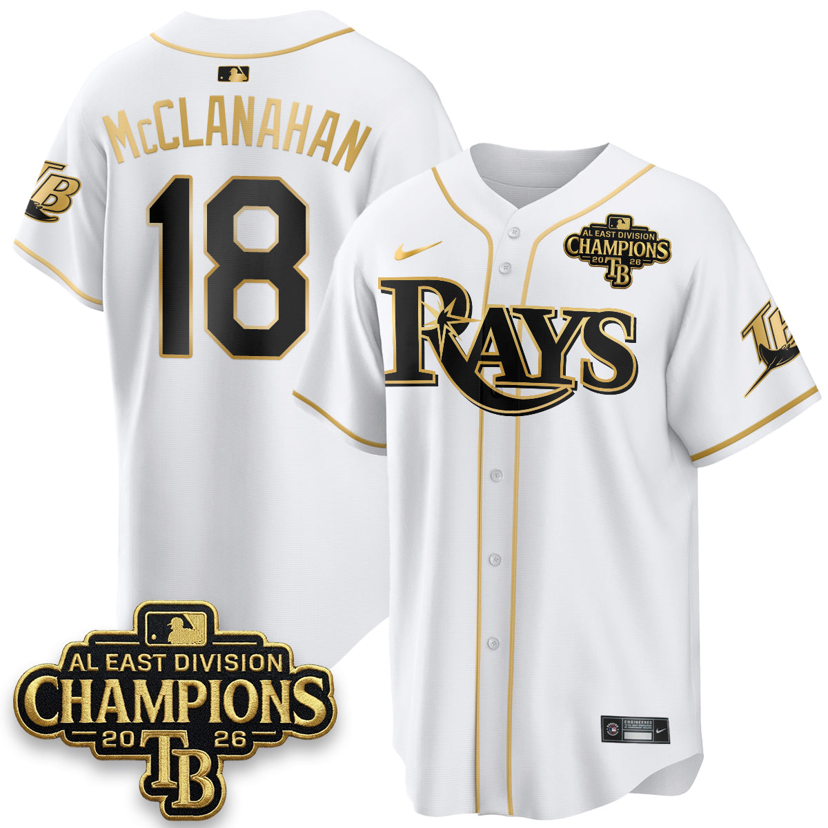 TB 2026 AL East Champs Gold Edition Vapor Jersey - Stitched