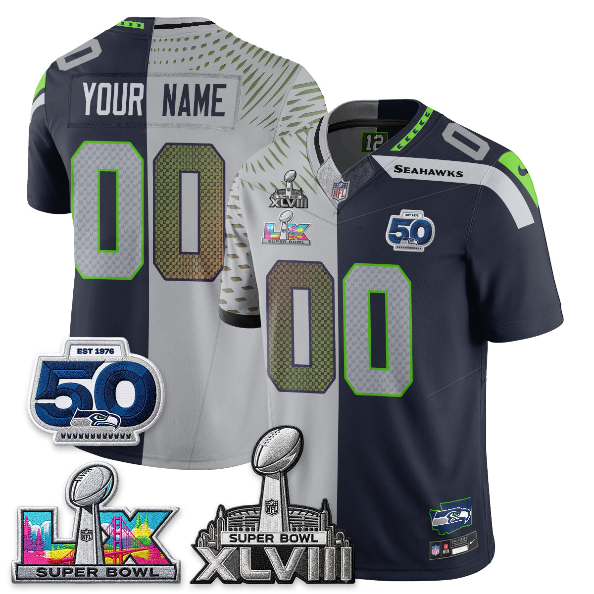 Seattle Seahawks SB LX Champs Split Edition Vapor Custom Jersey - Stitch