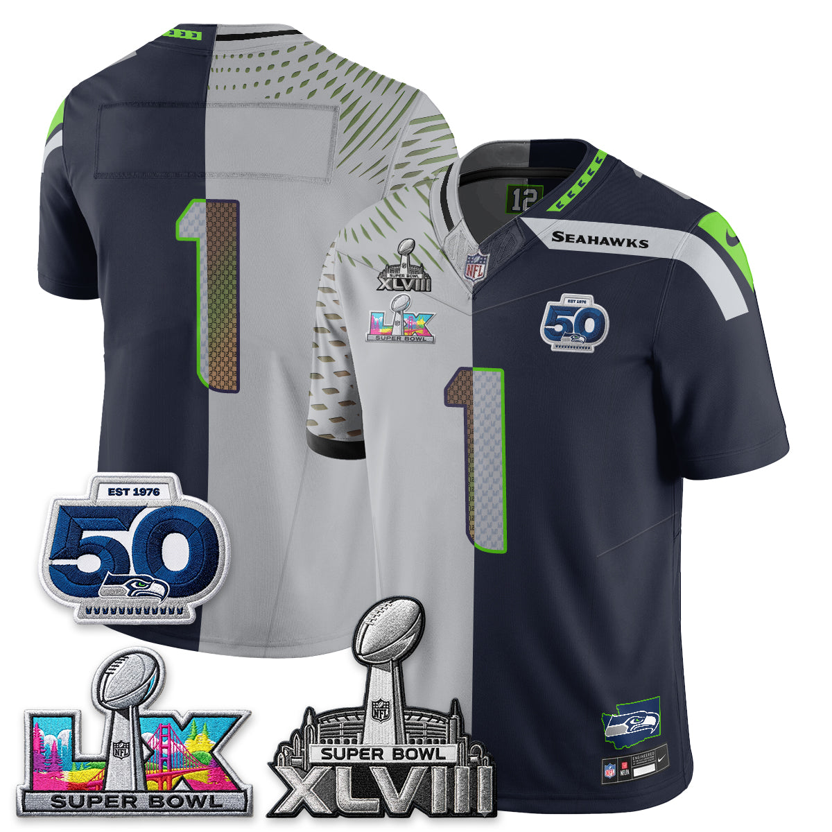 Seattle Seahawks SB LX Champs Split Edition Vapor Jersey - Stitch