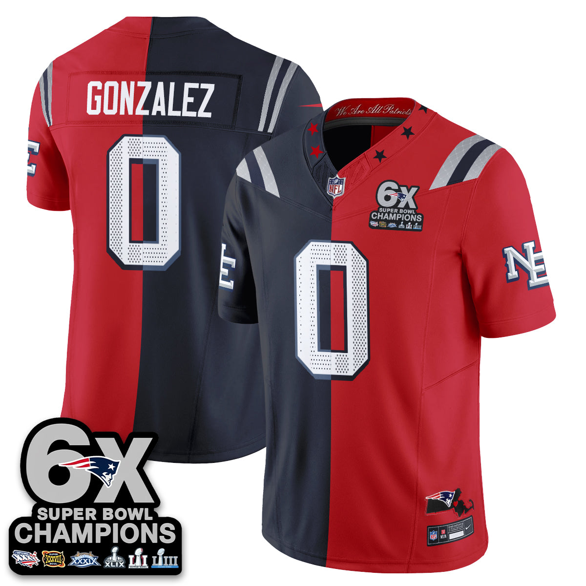 NE 6X Champs Rivalries Split Edition Vapor Jersey - Stitched (V2)