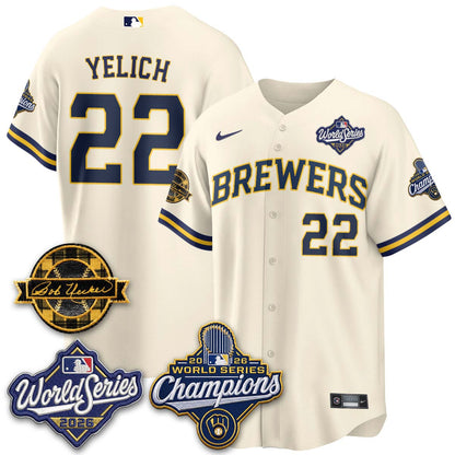 MIL 2026 WS Champions - Bob Uecker Patch Gold Jersey - Stitched (Tiktok)