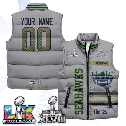 SEA "Go Hawks" Edition Custom Puffer Vest - Printed