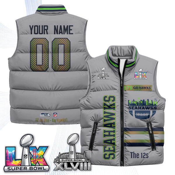 SEA "Go Hawks" Edition Custom Puffer Vest - Printed