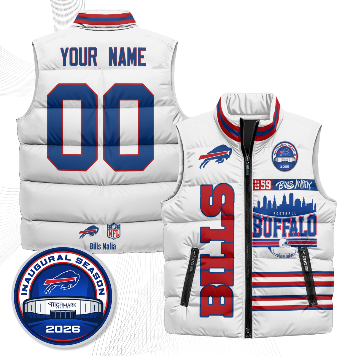 Buffalo Bills "Mafia" Edition Custom Puffer Vest - Printed