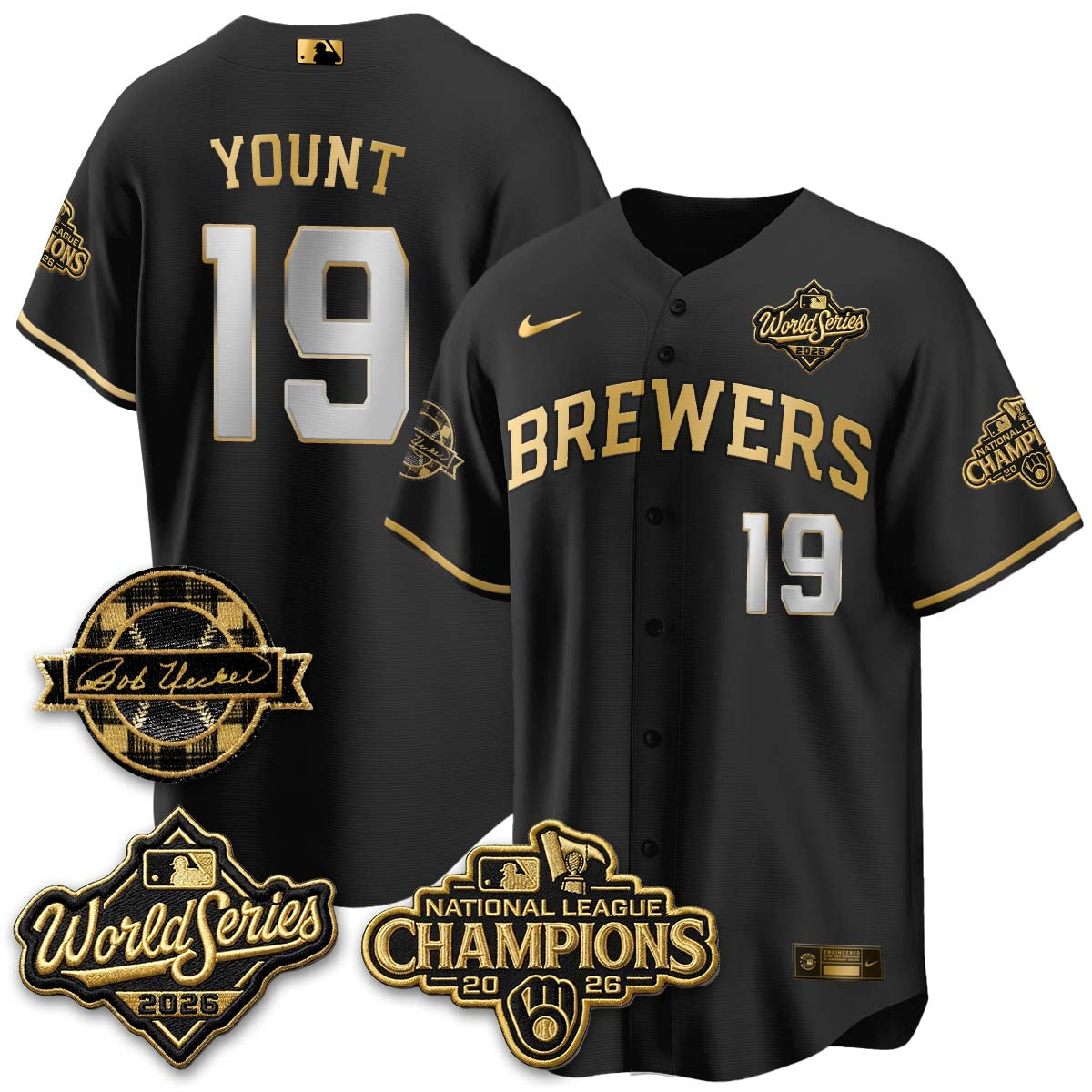 MIL WS26 - Bob Uecker Patch Black Gold Jersey - Stitched (Tiktok)