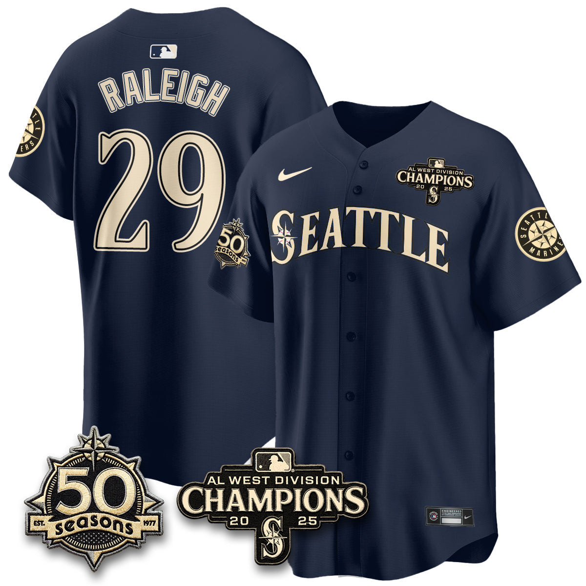 SEA Limited Throwback Cream Jersey - 50th Anniversary & AL West Division Champions - All Stitched