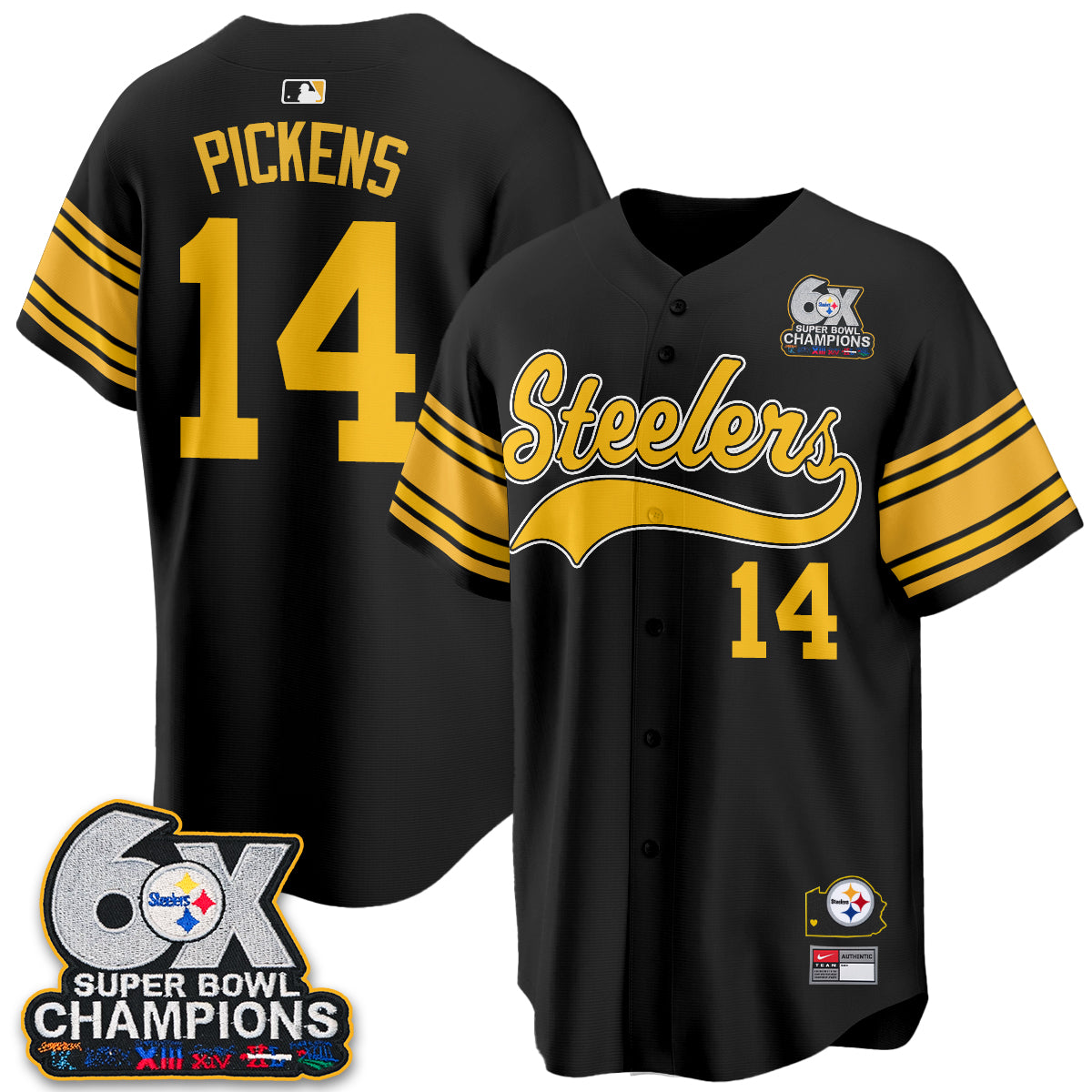 Pittsburgh Steelers 6X Champs Throwback Baseball Vapor Jersey - Stitched