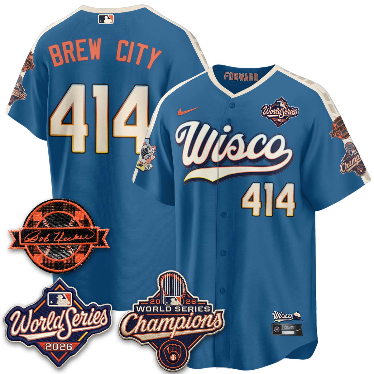 MIL 2026 WS Champions - Bob Uecker Patch Gold Jersey - Stitched (Tiktok)