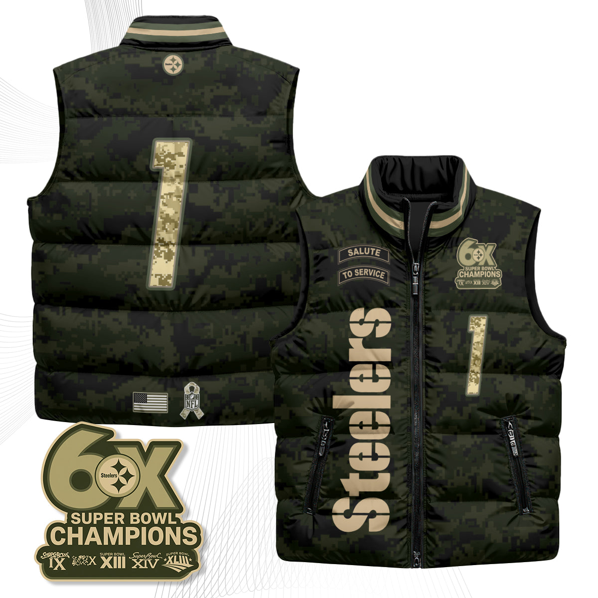 Pittsburgh Steelers 2026 Salute to Service Puffer Vest - Printed