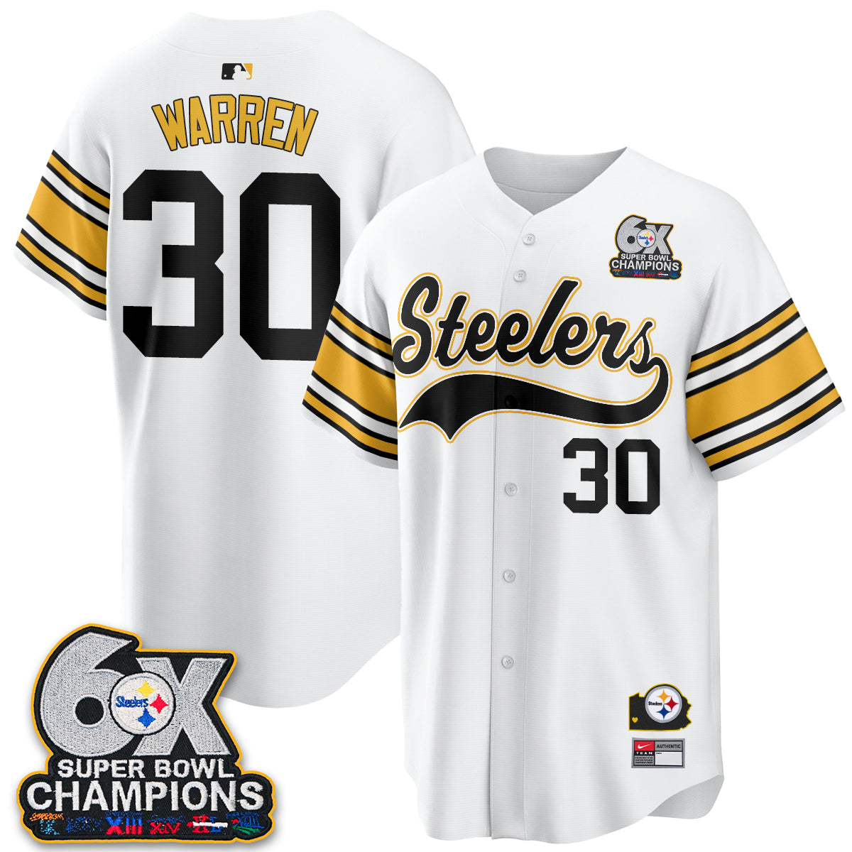 Pittsburgh Steelers 6X Champs Throwback Baseball Vapor Jersey - Stitched