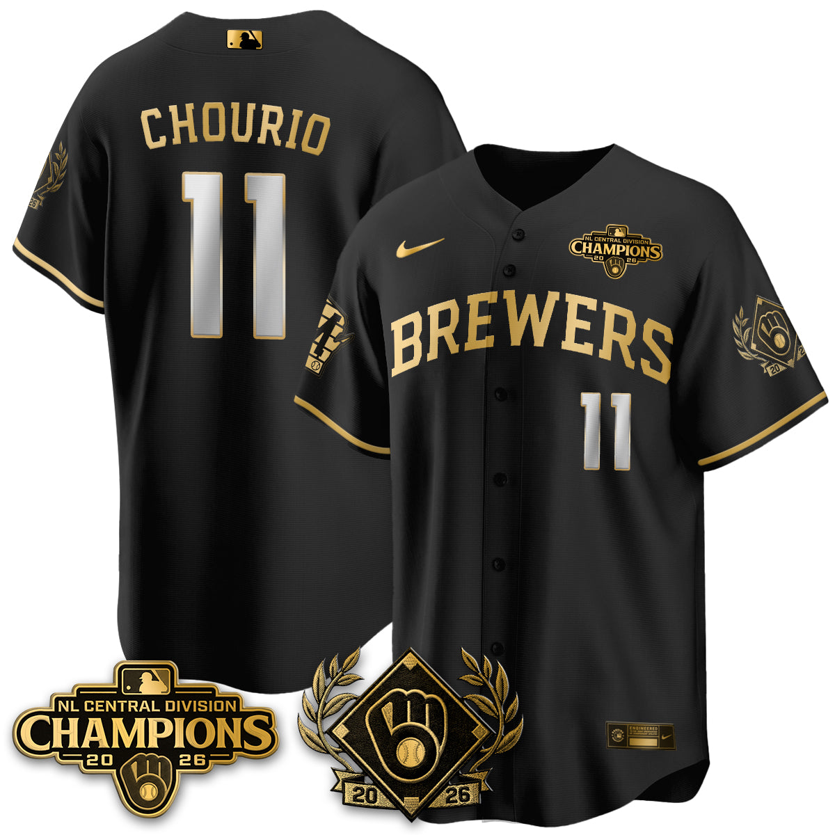 Milwaukee Brewers 2026 NL Division Champs Vapor Gold Jersey - Stitched