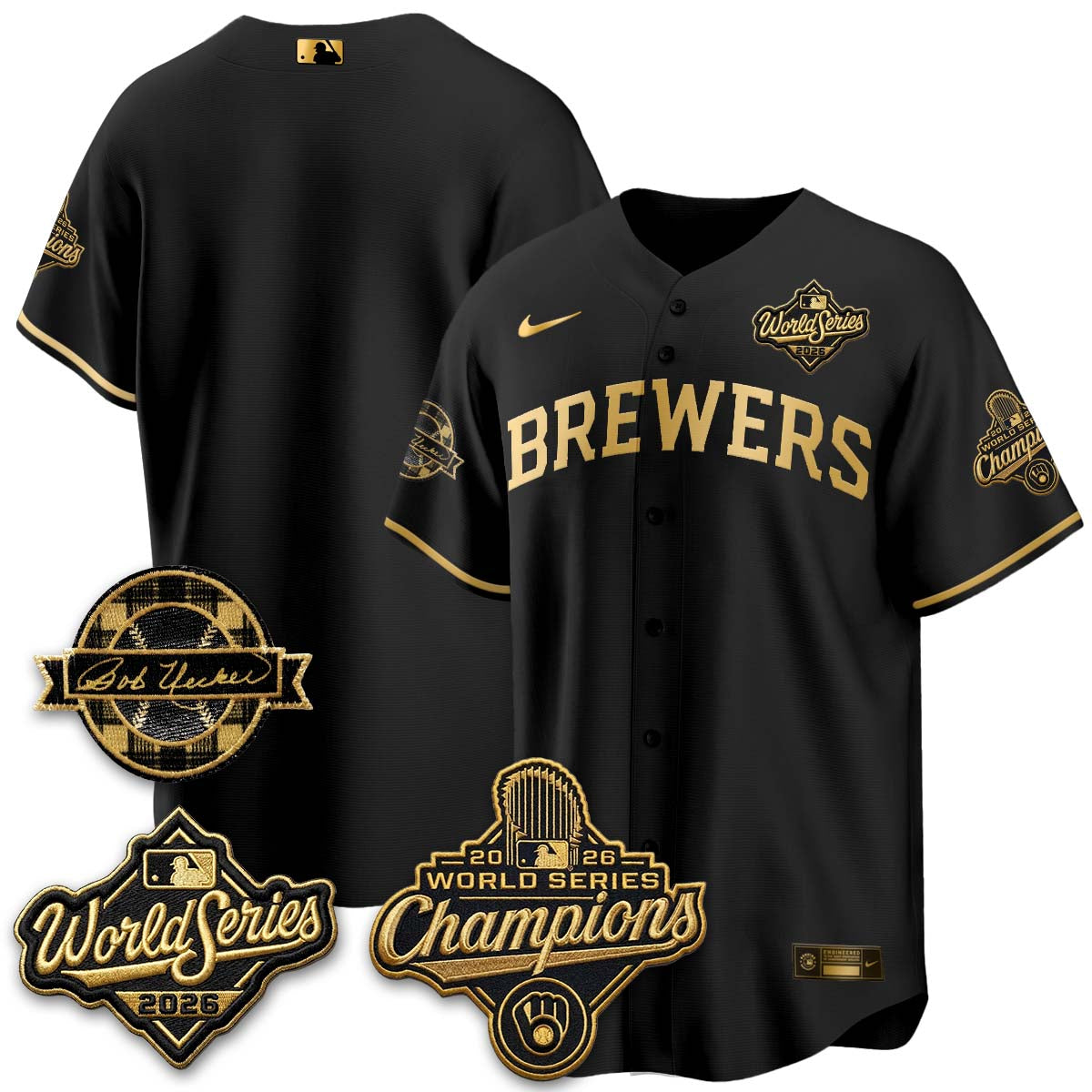 MIL 2026 WS Champions - Bob Uecker Patch Gold Jersey - Stitched (Tiktok)