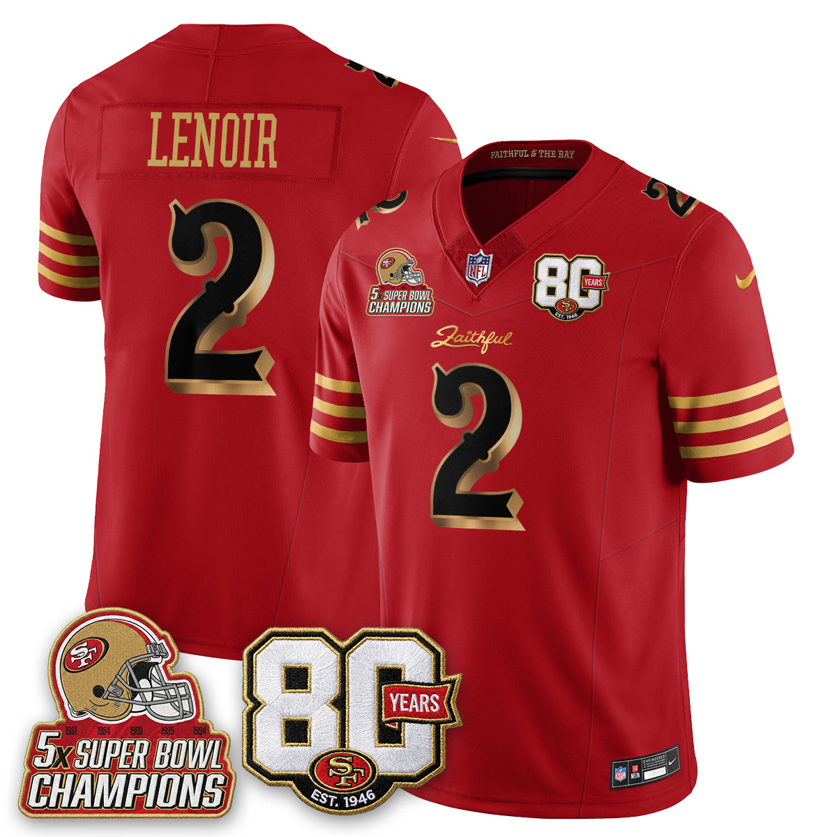 SF 80 Years & 5X Champs Rivalries Vapor Jersey - Stitched