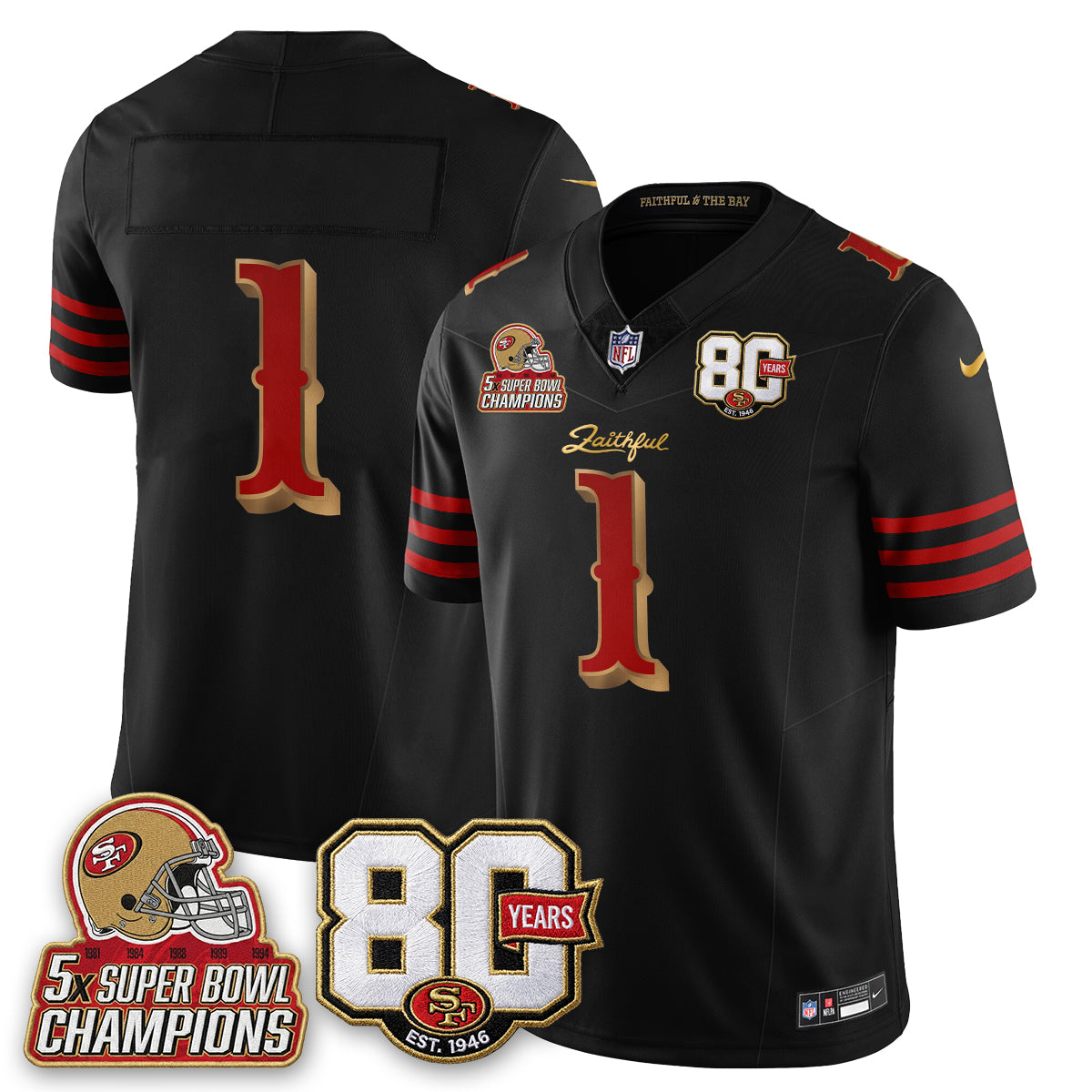 SF 80 Years & 5X Champs Rivalries Vapor Jersey - Stitched