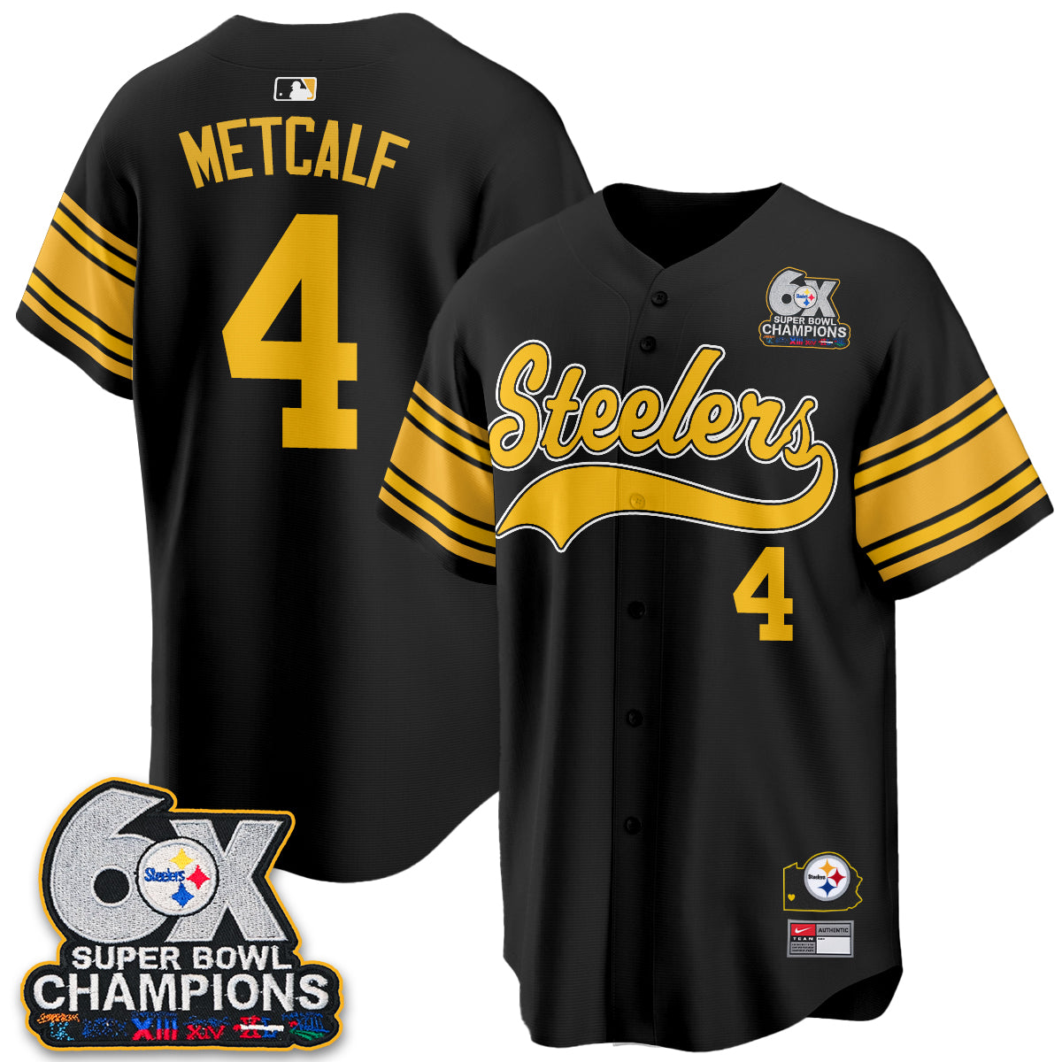 Pittsburgh Steelers 6X Champs Throwback Baseball Vapor Jersey - Stitched