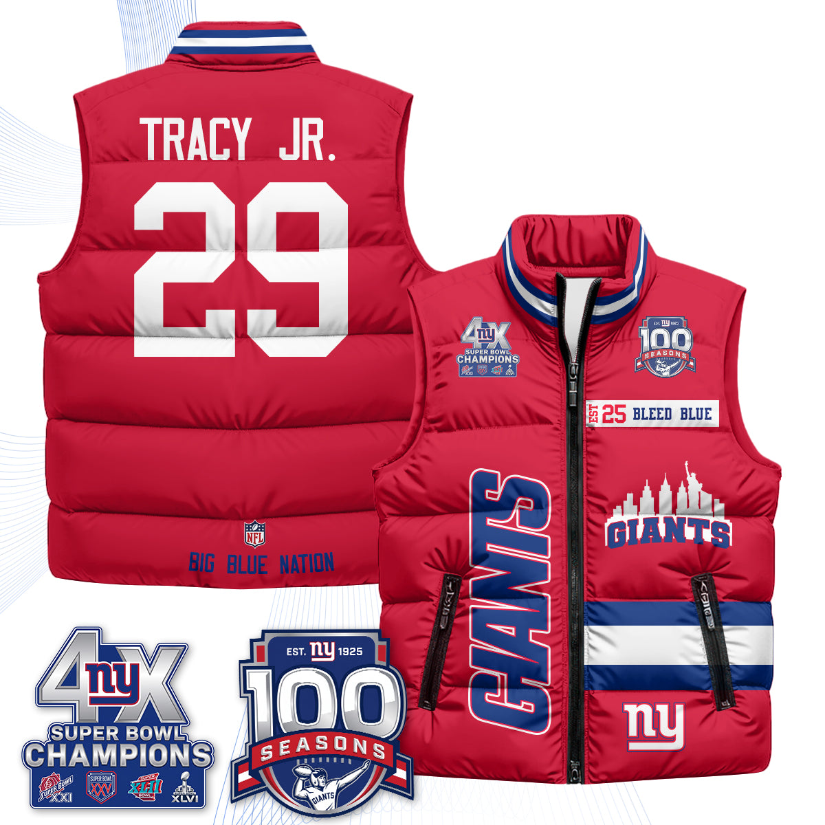 NYG 4X Champs S.Bowl Puffer Vest - Printed