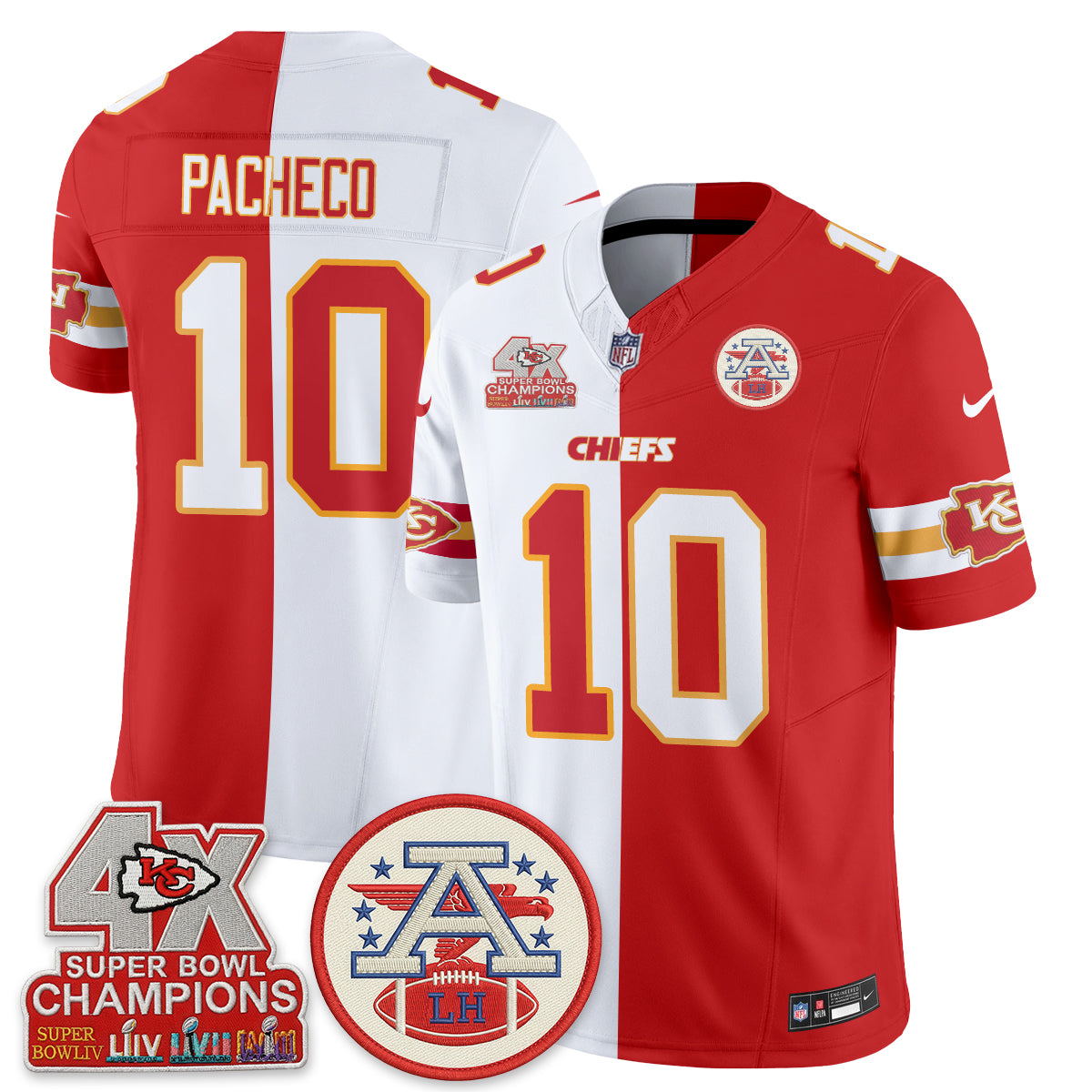 Kansas City Chiefs 4X Champs Patch Split Edition Vapor Jersey - Stitched