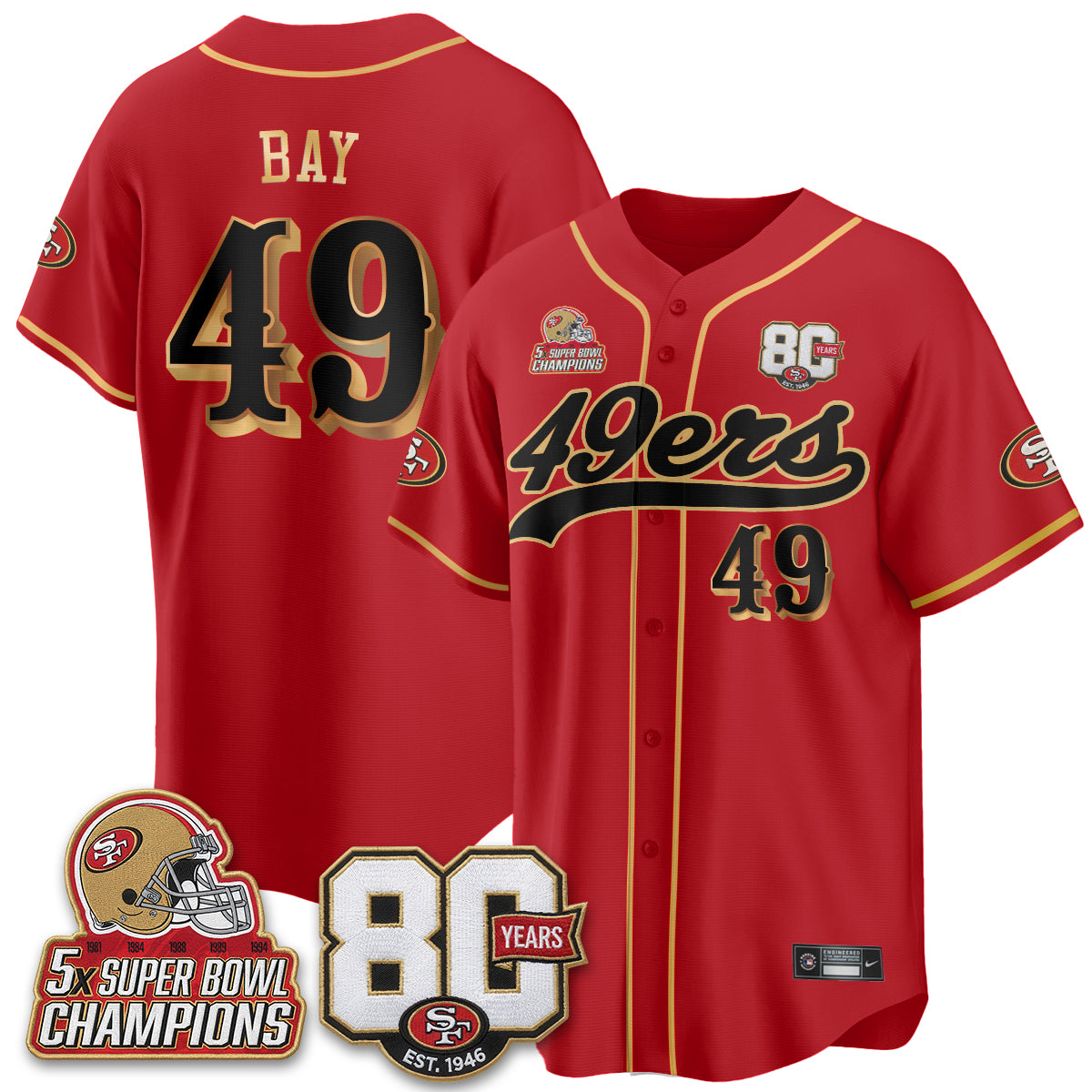 SF 80 Years & 5X Champs Vapor Baseball Jersey - Stitched
