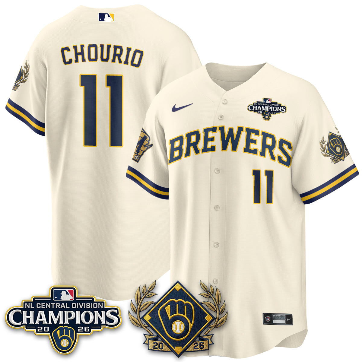 Milwaukee Brewers 2026 NL Division Champs Vapor Gold Jersey - Stitched