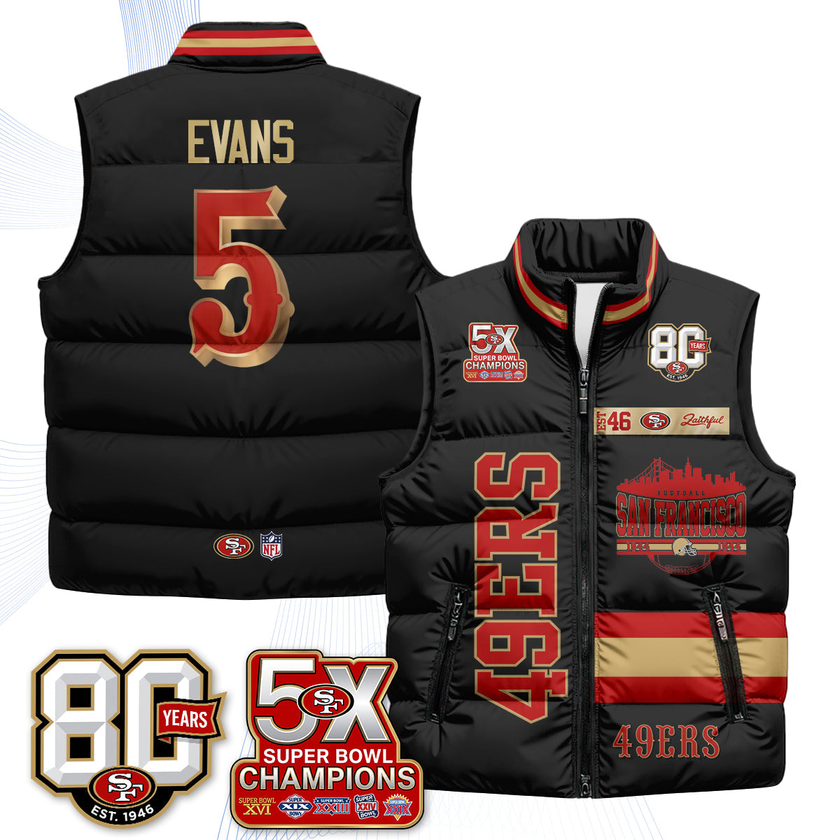 SF Faithful to The Bay Puffer Vest - Printed