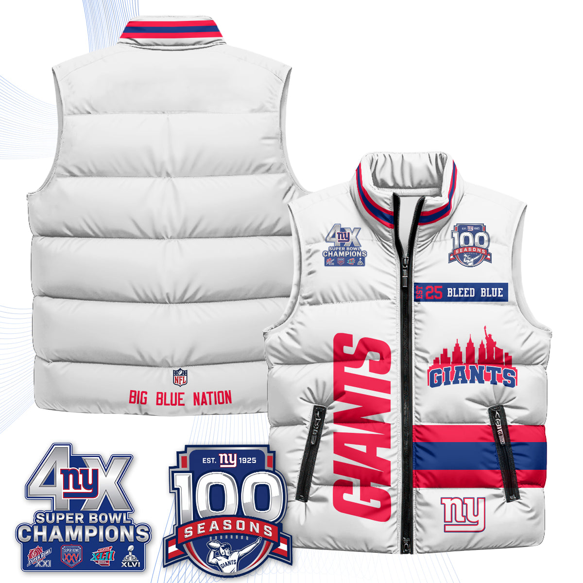 NYG 4X Champs S.Bowl Puffer Vest - Printed