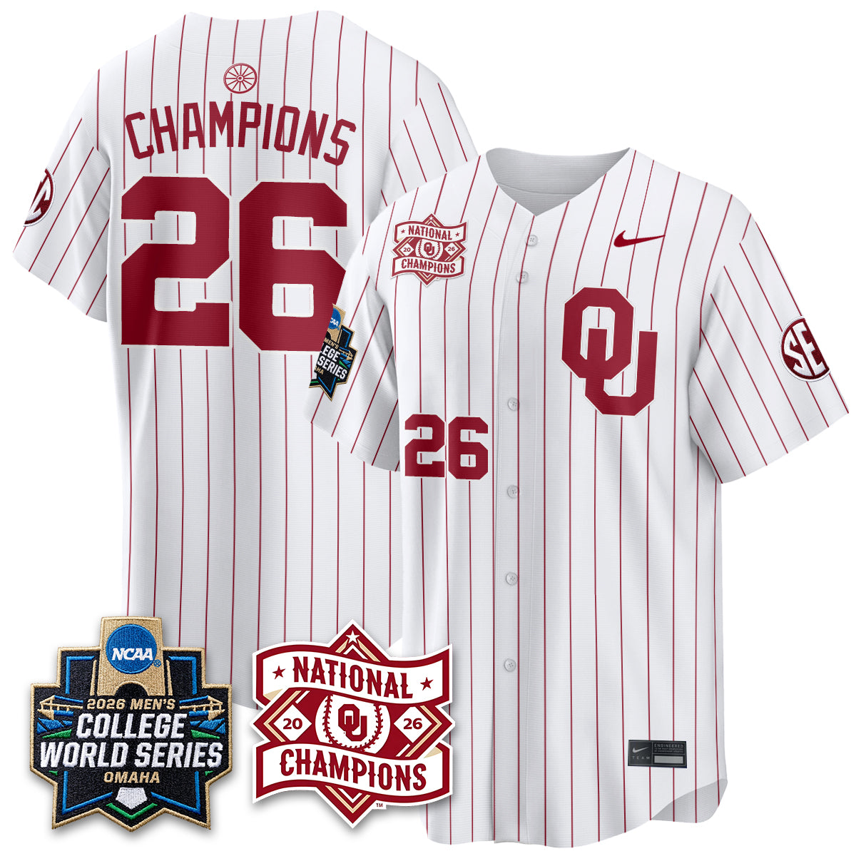 Oklahoma Sooners 2026 NCAA Baseball Men's College World Series Champions Vapor Jersey - Stitched
