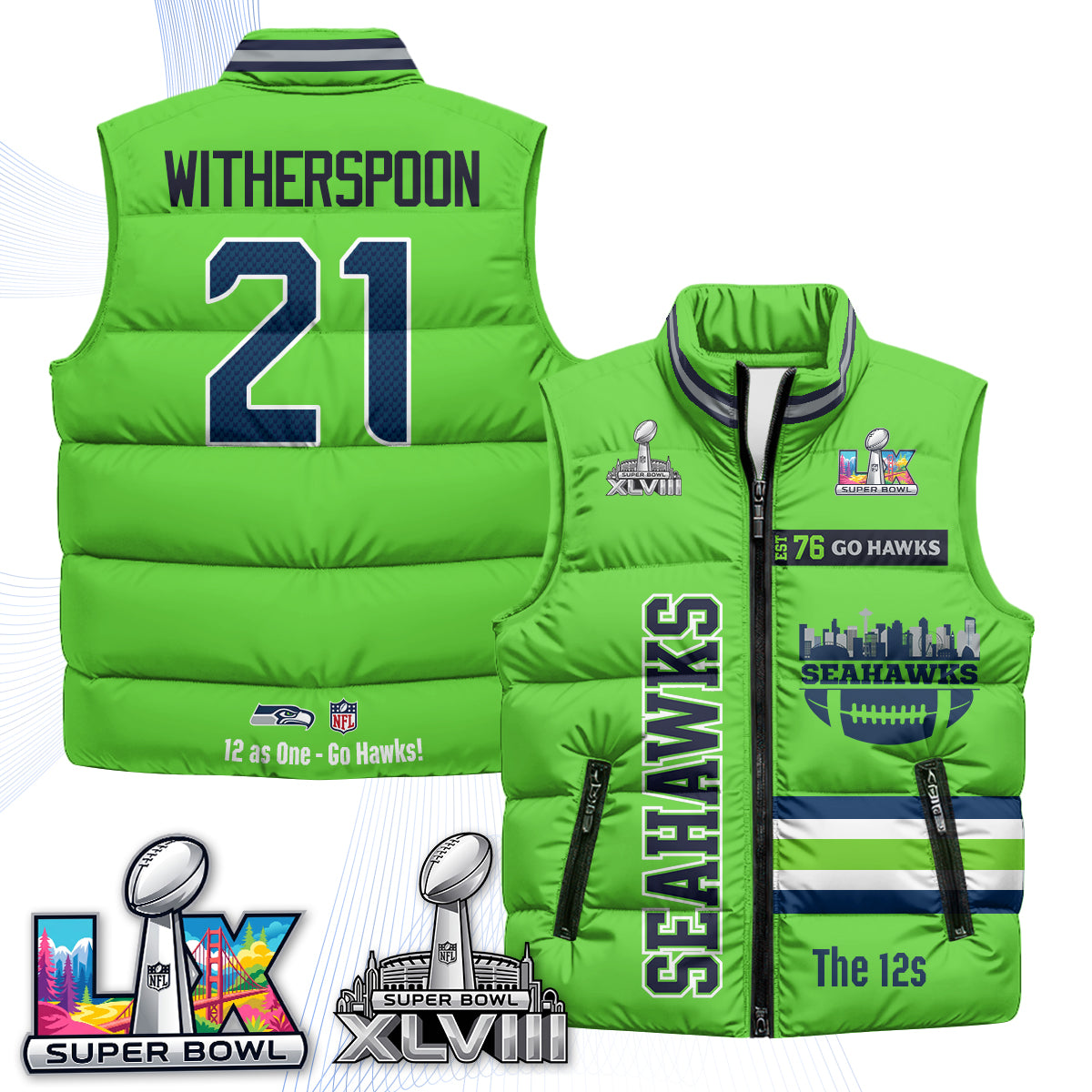 SEA "Go Hawks" Edition Puffer Vest - Printed