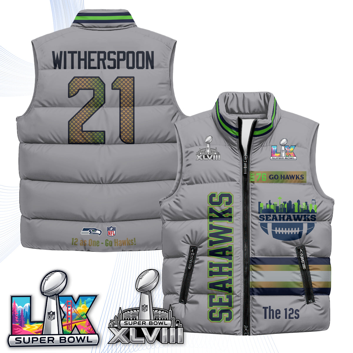SEA "Go Hawks" Edition Puffer Vest - Printed