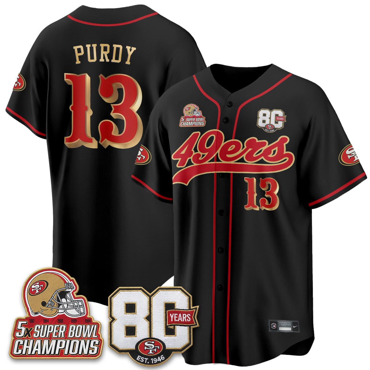 SF 80 Years & 5X Champs Vapor Baseball Jersey - Stitched