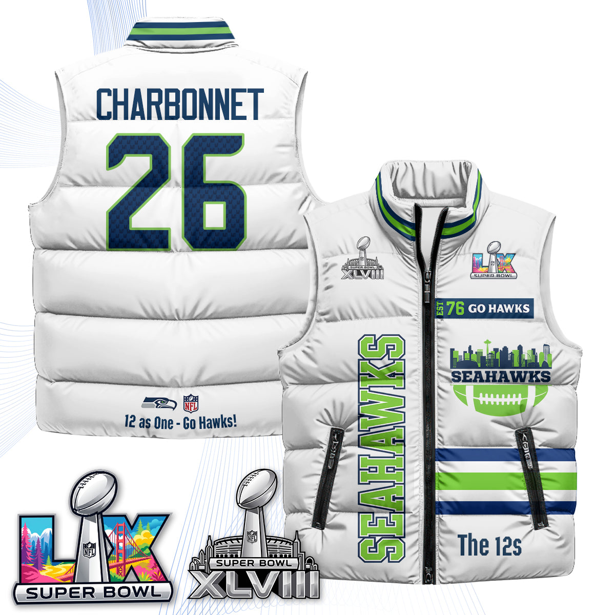 SEA "Go Hawks" Edition Puffer Vest - Printed