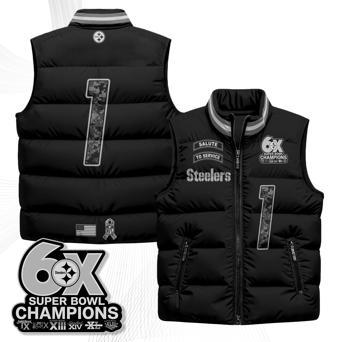 Pittsburgh Steelers 2026 Salute to Service Puffer Vest - Printed