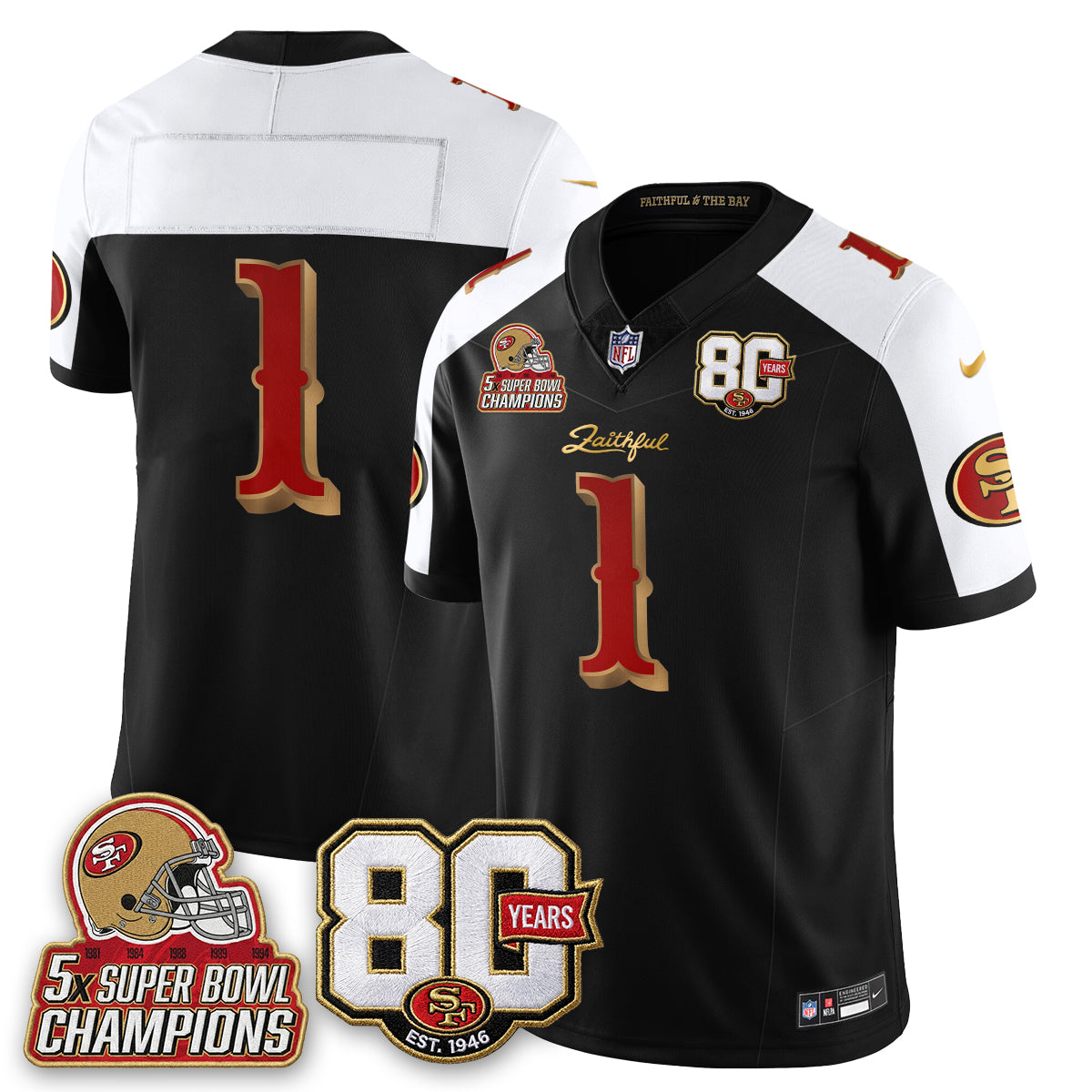 SF 80 Years & 5X Champs Rivalries Vapor Jersey - Stitched