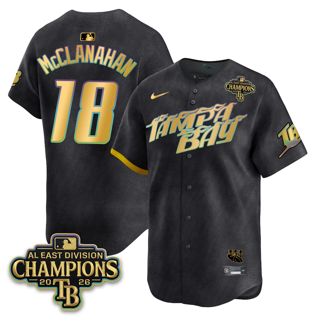 TB 2026 AL East Champs Gold Edition Vapor Jersey - Stitched