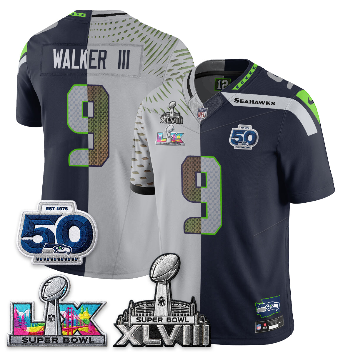 Seattle Seahawks SB LX Champs Split Edition Vapor Jersey - Stitch