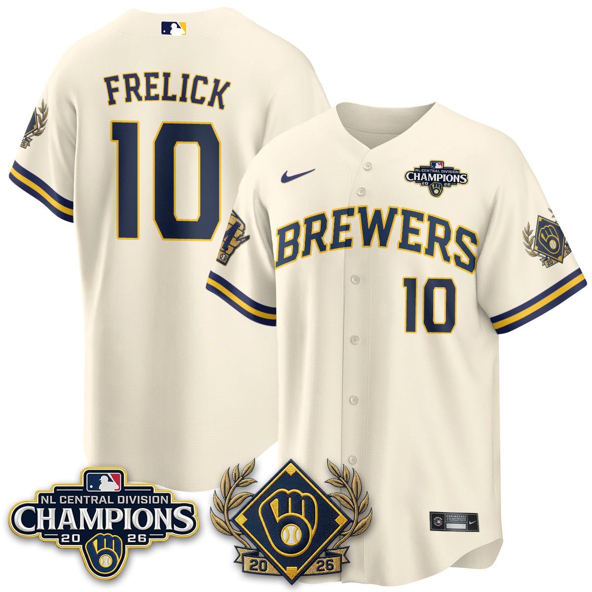 Milwaukee Brewers 2026 NL Division Champs Vapor Gold Jersey - Stitched