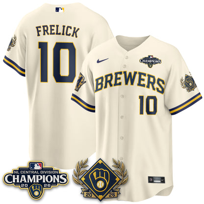 Milwaukee Brewers 2026 NL Division Champs Vapor Gold Jersey - Stitched