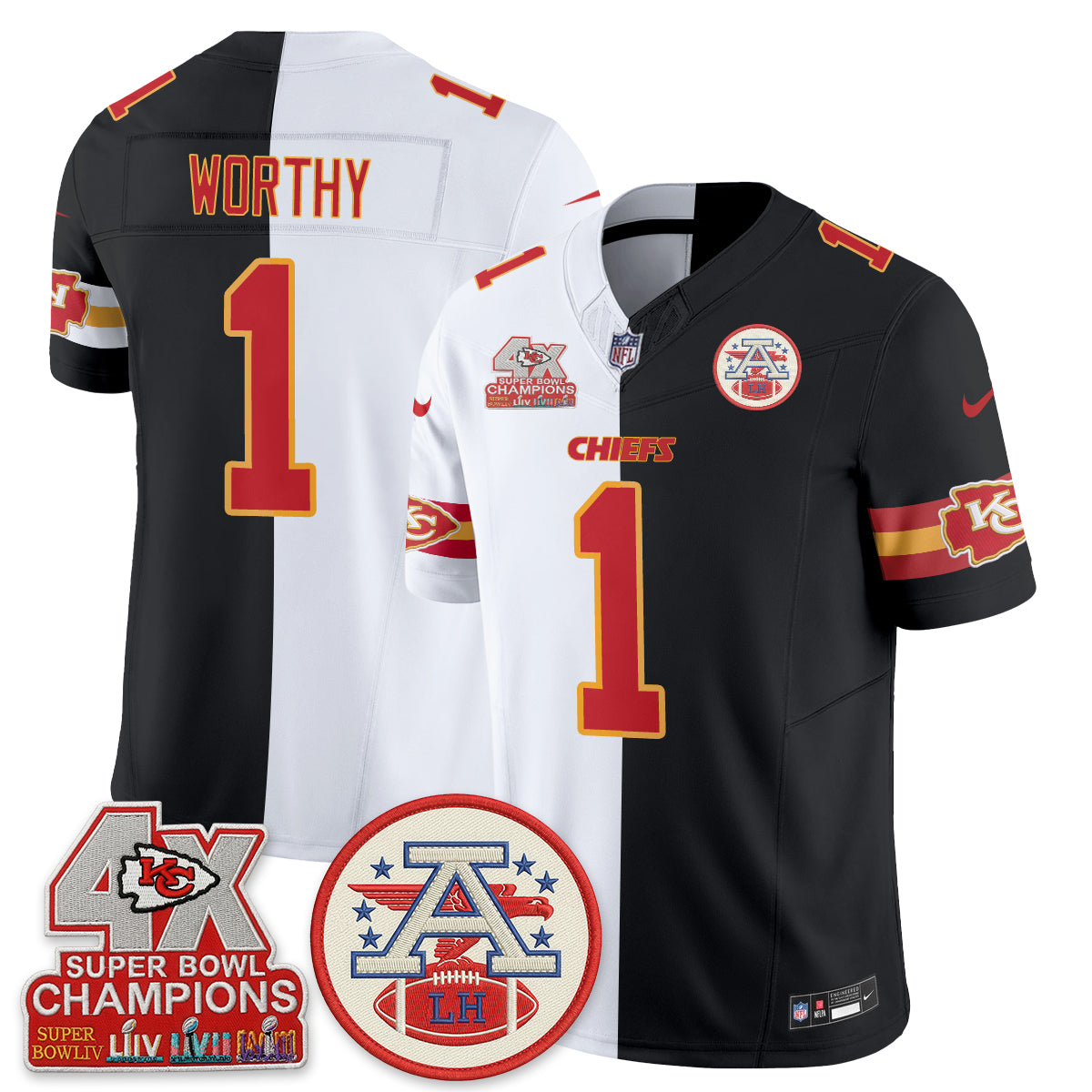 Kansas City Chiefs 4X Champs Patch Split Edition Vapor Jersey - Stitched