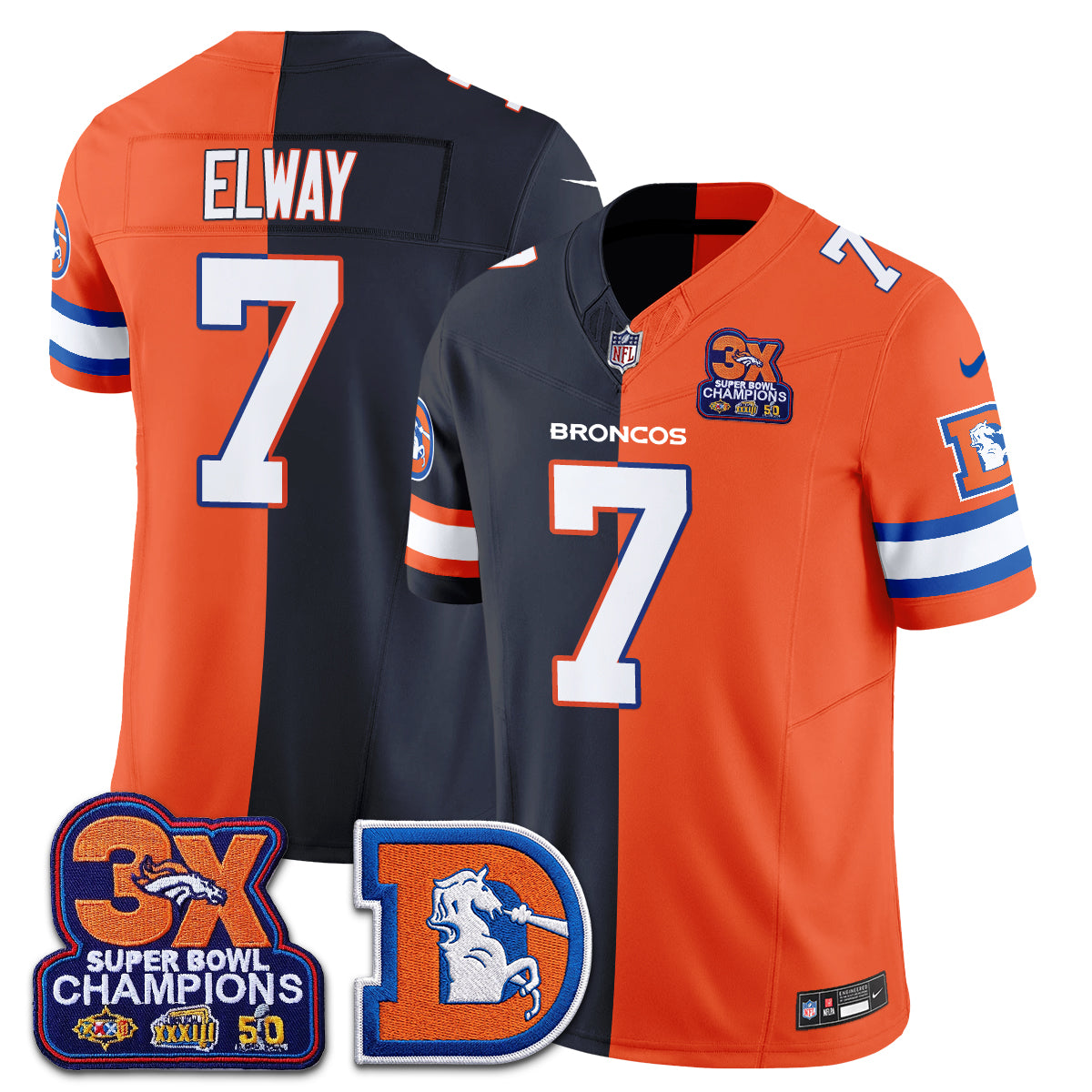 Denver Broncos Throwback Split Vapor Jersey - Stitched