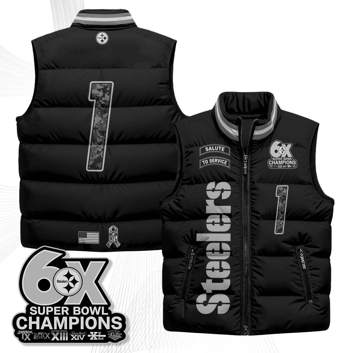 Pittsburgh Steelers 2026 Salute to Service Puffer Vest - Printed