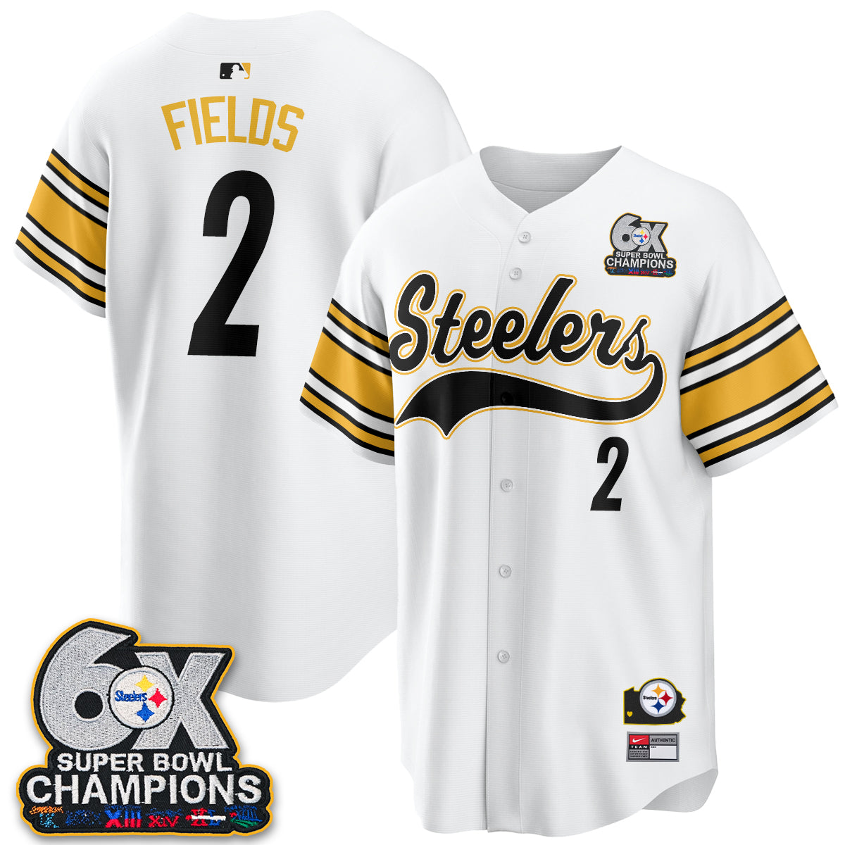 Pittsburgh Steelers 6X Champs Throwback Baseball Vapor Jersey - Stitched