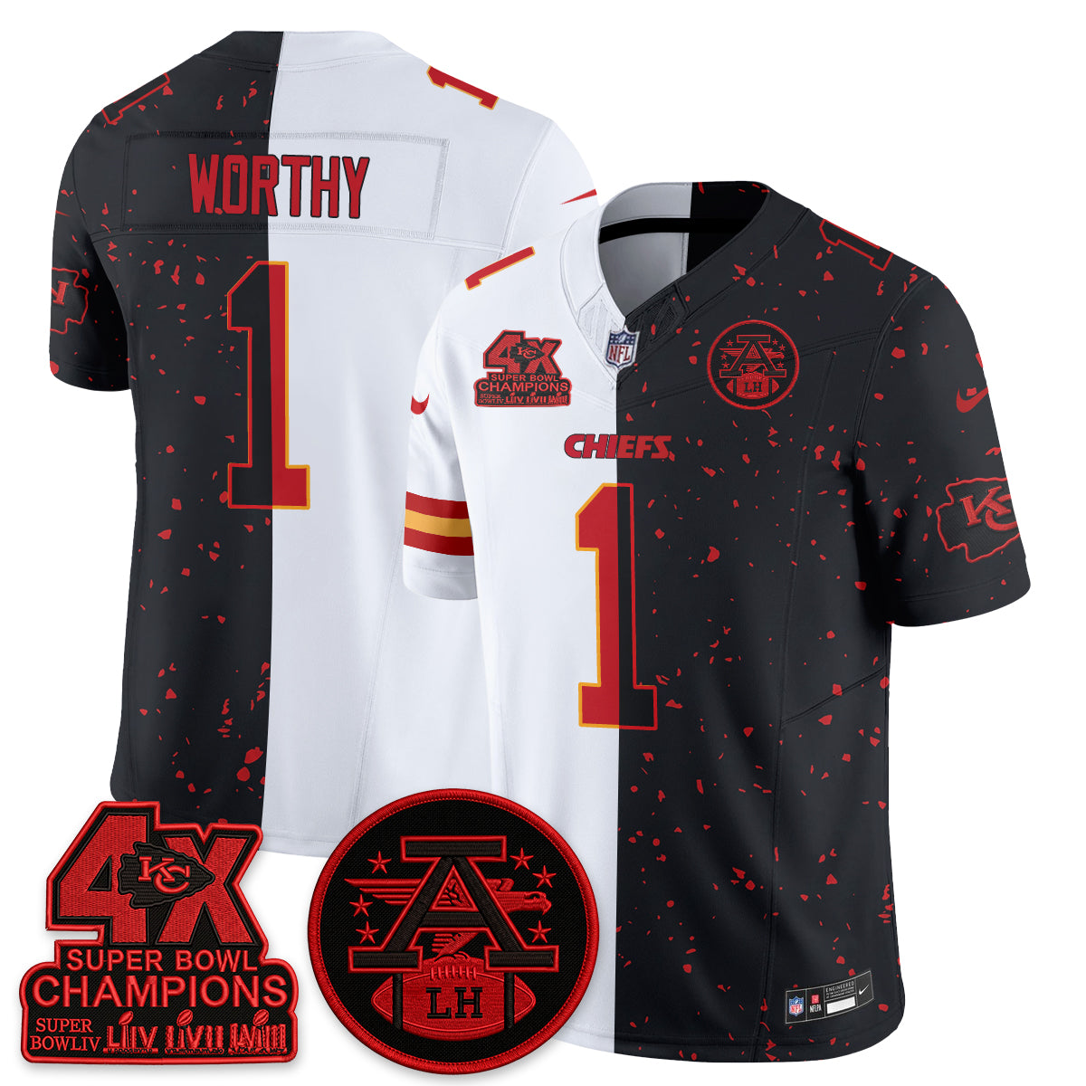 Kansas City Chiefs 4X Champs Patch Split Edition Vapor Jersey - Stitched