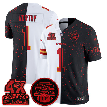 Kansas City Chiefs 4X Champs Patch Split Edition Vapor Jersey - Stitched