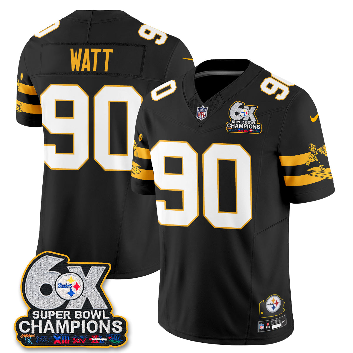 Pittsburgh Steelers 6X Champs Throwback V2 Vapor Jersey - Stitched