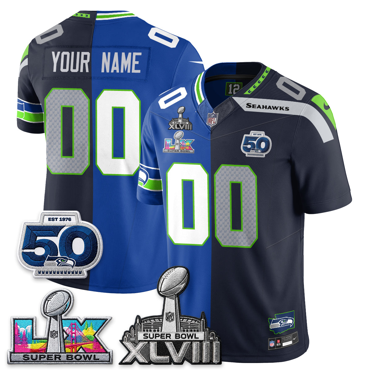Seattle Seahawks SB LX Champs Split Edition Vapor Custom Jersey - Stitch