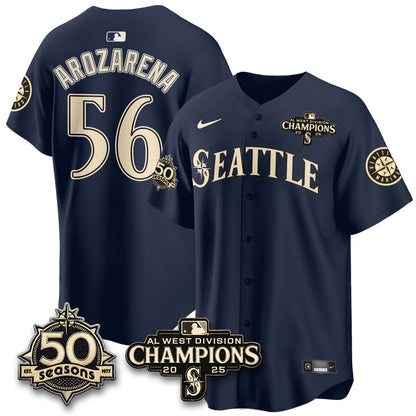 SEA Limited Throwback Cream Jersey - 50th Anniversary & AL West Division Champions - All Stitched