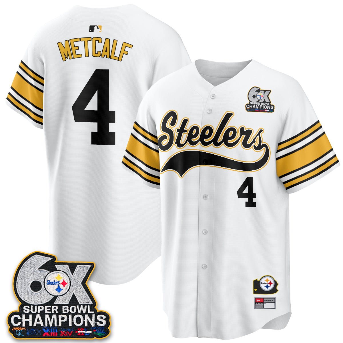 Pittsburgh Steelers 6X Champs Throwback Baseball Vapor Jersey - Stitched