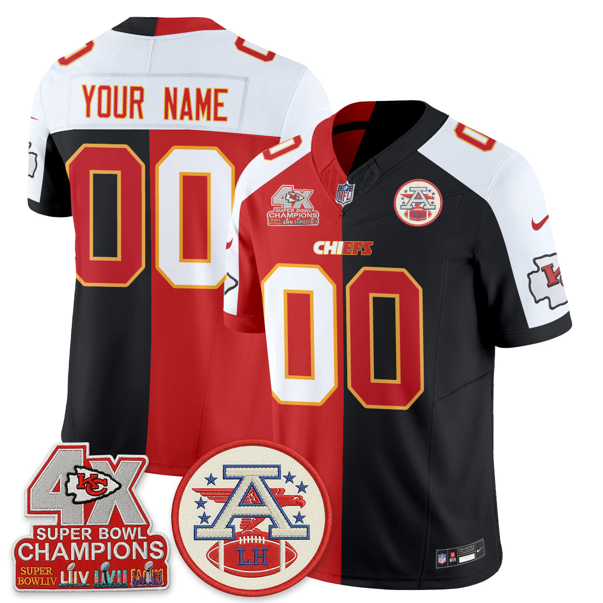 Kansas City Chiefs Split Edition Vapor Custom Jersey - Stitched