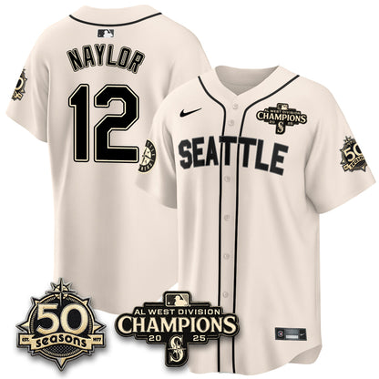 SEA Limited Throwback Cream Jersey - 50th Anniversary & AL West Division Champions - All Stitched