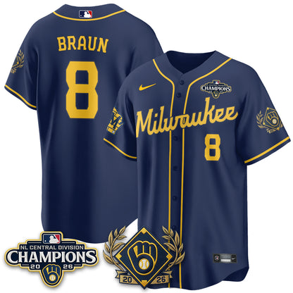 Milwaukee Brewers 2026 NL Division Champs Vapor Gold Jersey - Stitched